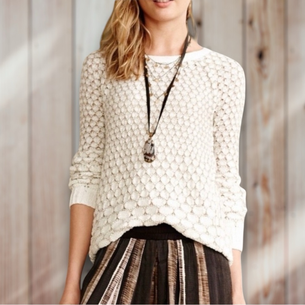 ✨ Anthropologie Moth DotDot Knit Honeycomb Zip Back Sweater in Ivory